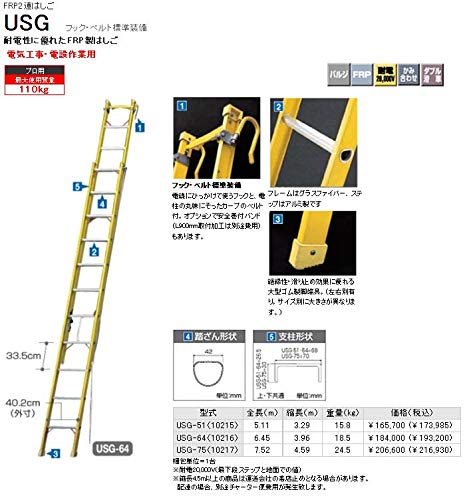 長谷川工業 FRP2連はしご 電気工事用 USG-64