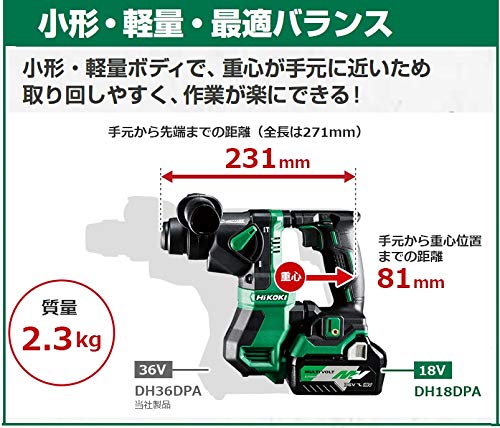 HiKOKI DH18DPA コードレスロータリハンマドリル 18V 18mm SDS-Plus
