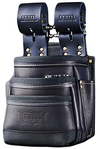 KNICKS KBB-301DDX Full Veg-Tan Leather 3-Stage Pouch Black — full view