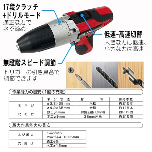 SK11 10.8V 充電ドリルドライバー SDD-108V-15RLS