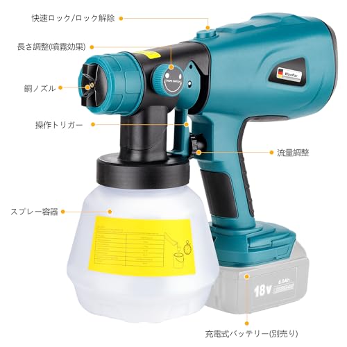 WaxPar マキタ18V互換 コードレス電動スプレーガン MT-SG05