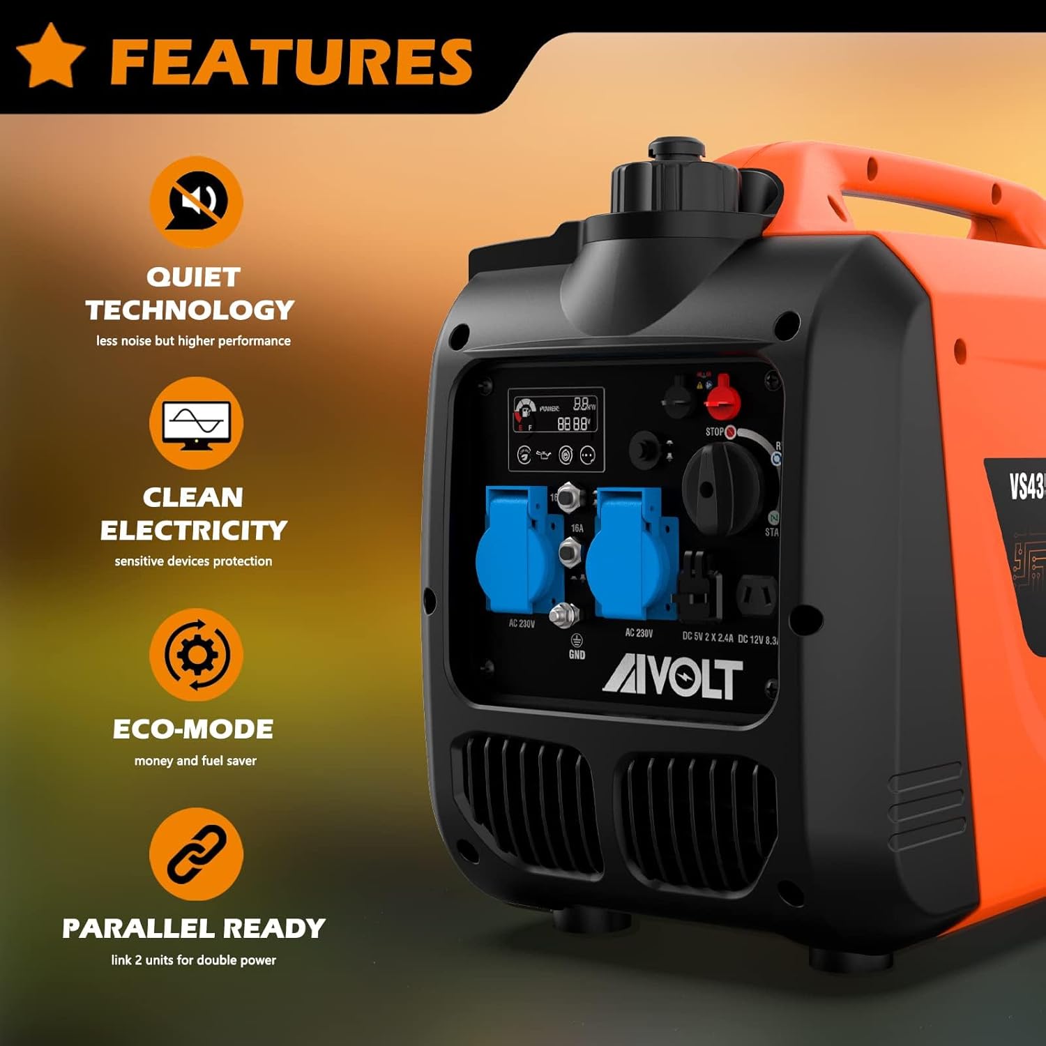Generador Inverter AIVOLT 3200W, Potencia Nominal 3.000 W