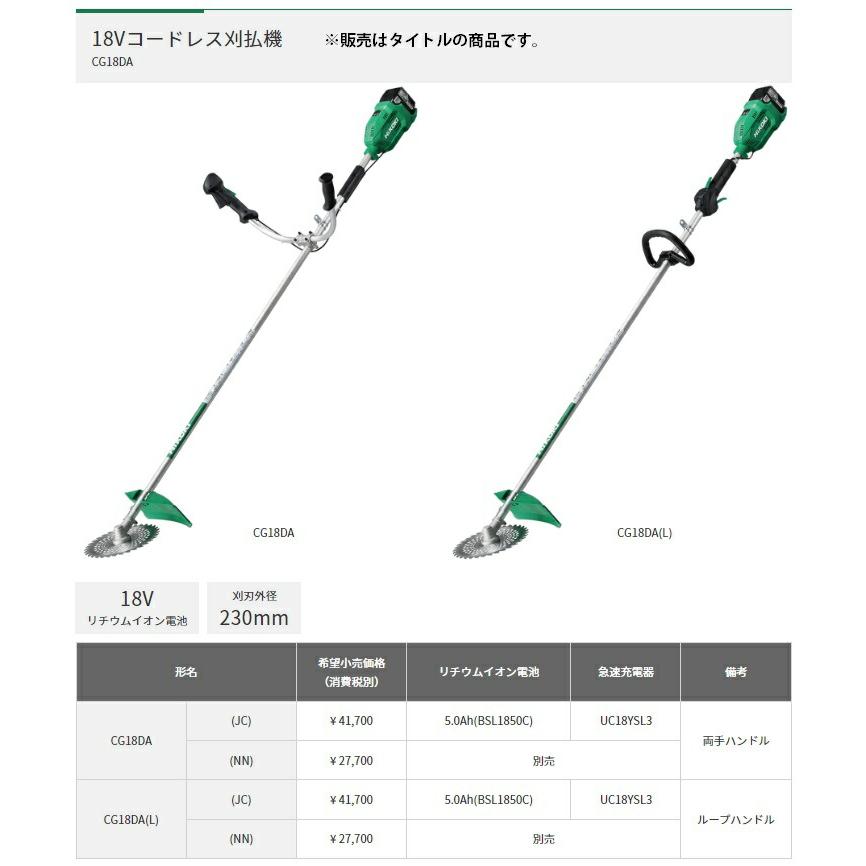 HiKOKI(ハイコーキ) 18V コードレス刈払機 CG18DA(L)(JC) ループハンドル 蓄電池・充電器・チップソー付