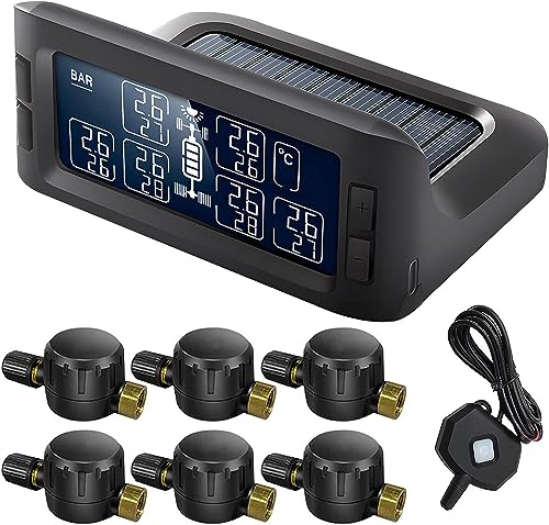 OBEST タイヤ空気圧モニター TPMS 新登場 空気入れ対応 中継器付き 6外部センサー 太陽能/USB二つ充電方法 6輪 6輪トラック トレーラー キャンピングカー 多車種対応