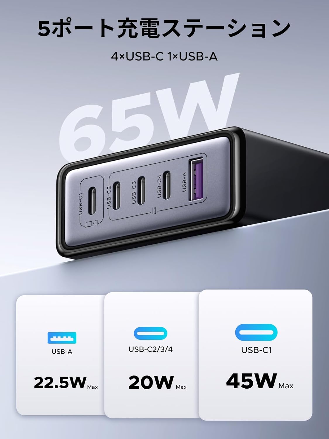 UGREEN 65W 5ポート卓上充電器