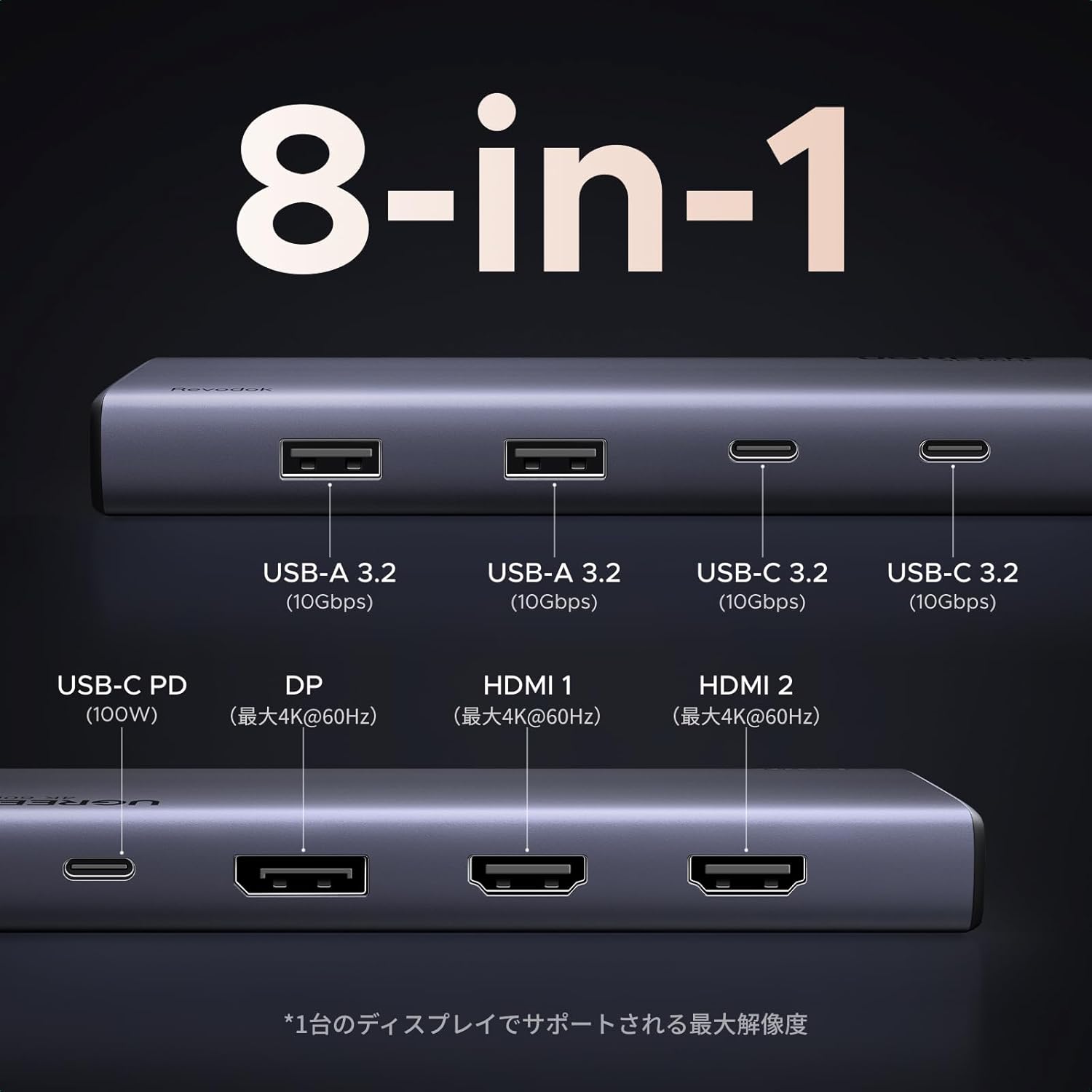 UGREEN Revodok USB-Cハブ 3画面出力(2HDMI+DP) 100W PD