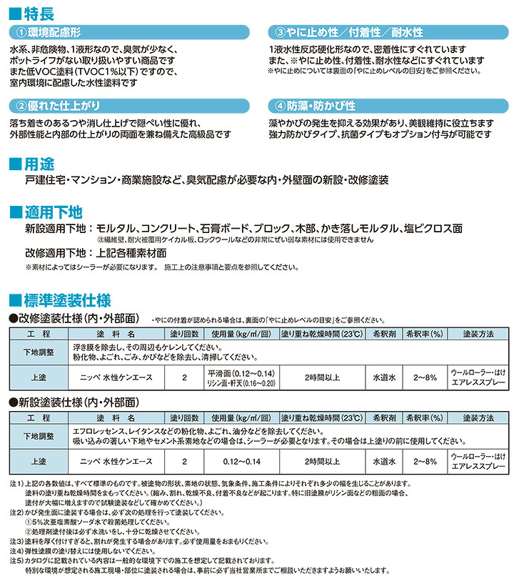 日本ペイント 水性ケンエース つや消し 白 16kg