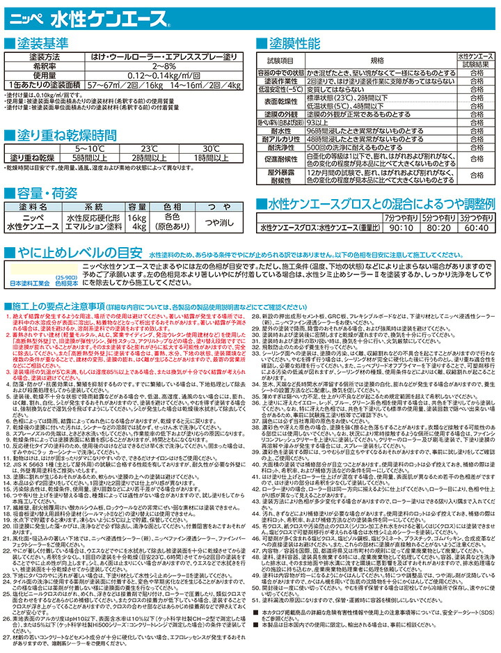日本ペイント 水性ケンエース つや消し 白 16kg