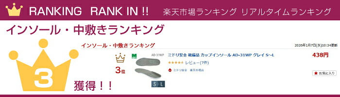 ミドリ安全 クッション&ホールド 抗菌防臭 カップインソール AD-31WP