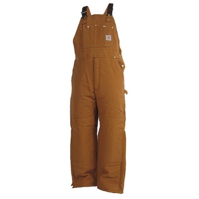 Carhartt R03 Arctic Quilt Lined Duck Bib Overalls, black, front view with suspenders
