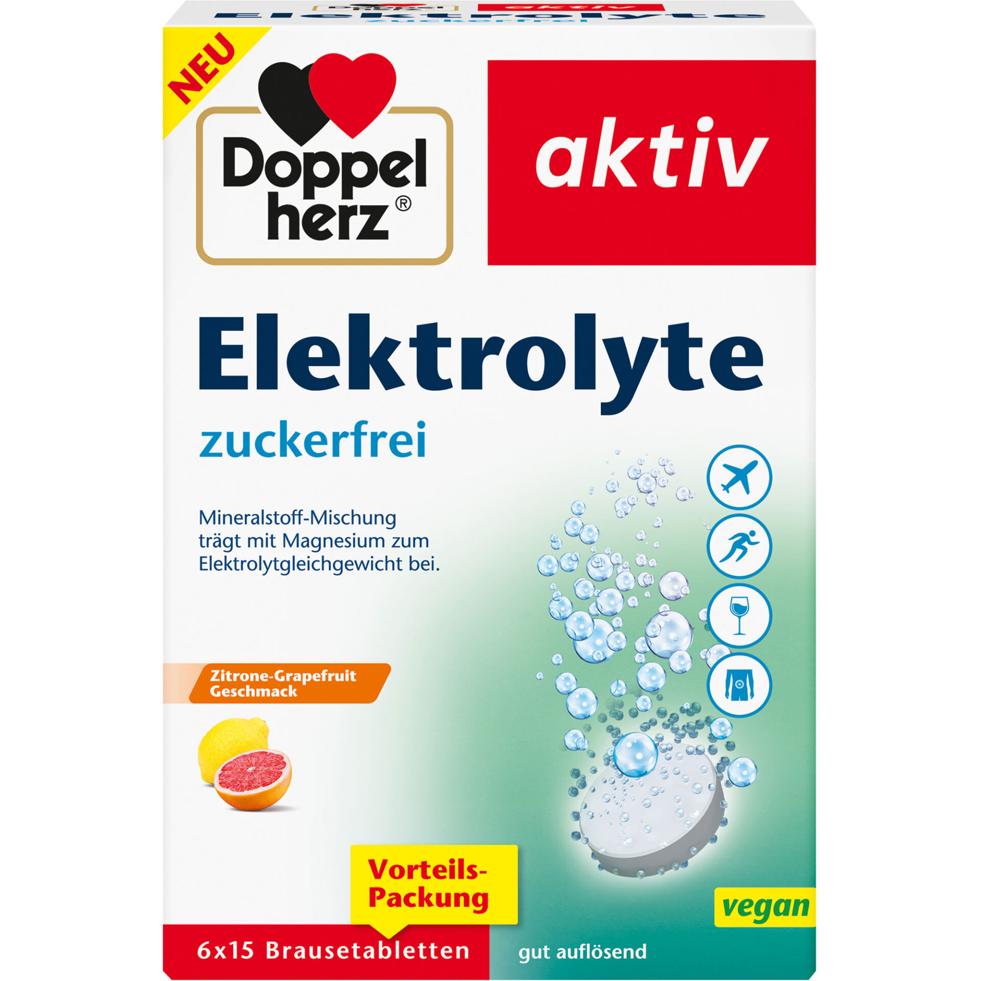 Doppelherz Elektrolyte Brausetabletten Zitrone-Grapefruit, zuckerfrei