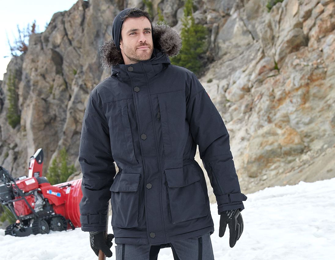 Engelbert Strauss Winter Parka e.s.vision f&uuml;r Herren in Pazifikblau mit Kapuze und hohem Kragen