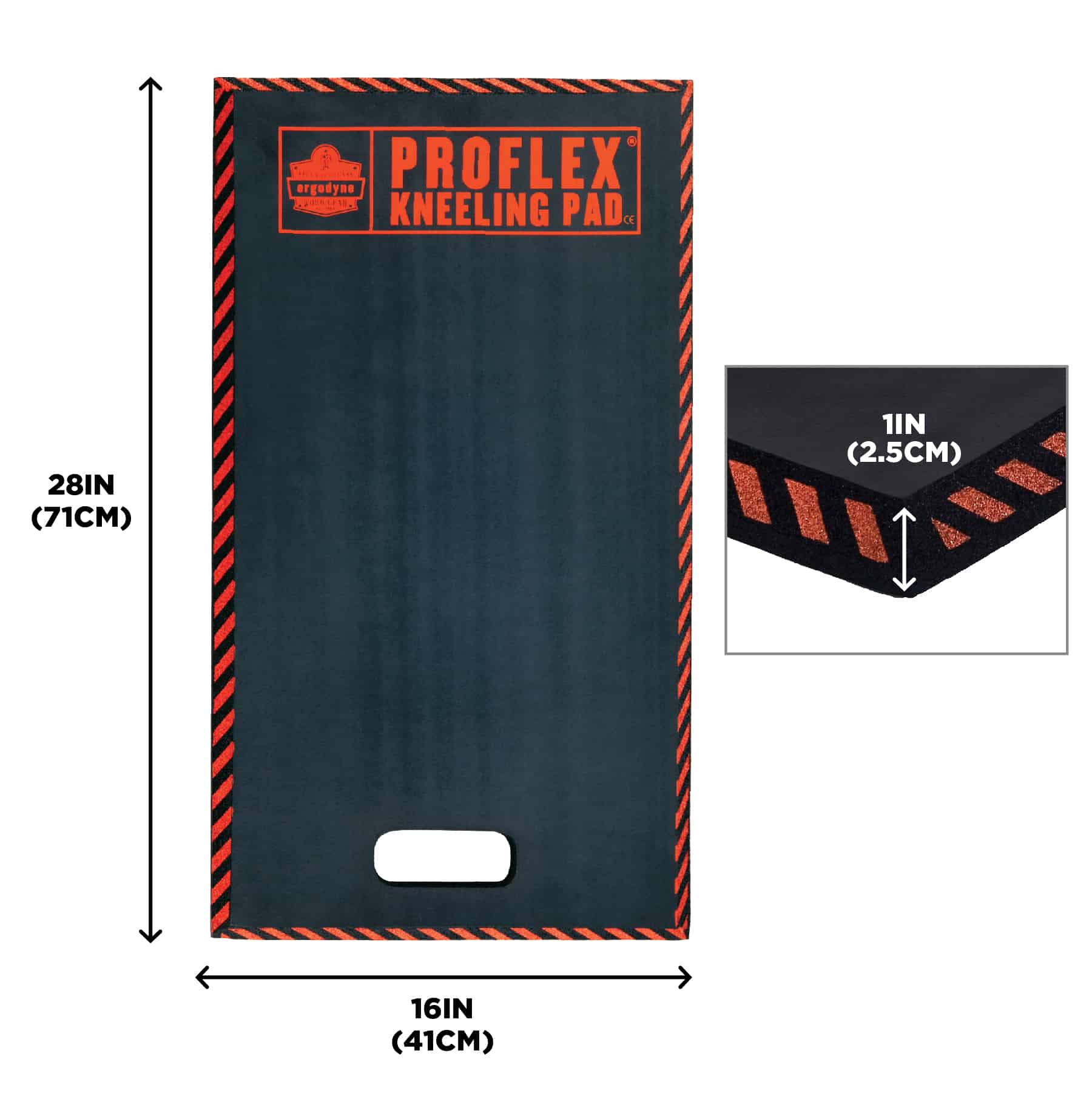 Ergodyne ProFlex 385 black NBR foam kneeling pad with orange safety-stripe edge