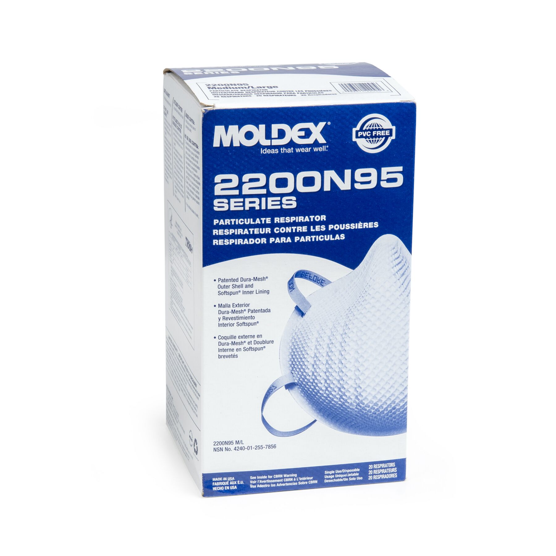 Moldex 2200N95 particulate respirator packaging