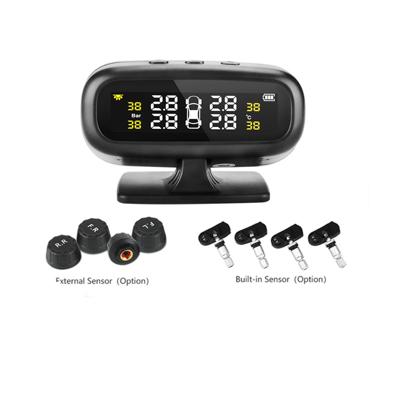 External solar-powered TPMS display unit on a car dashboard